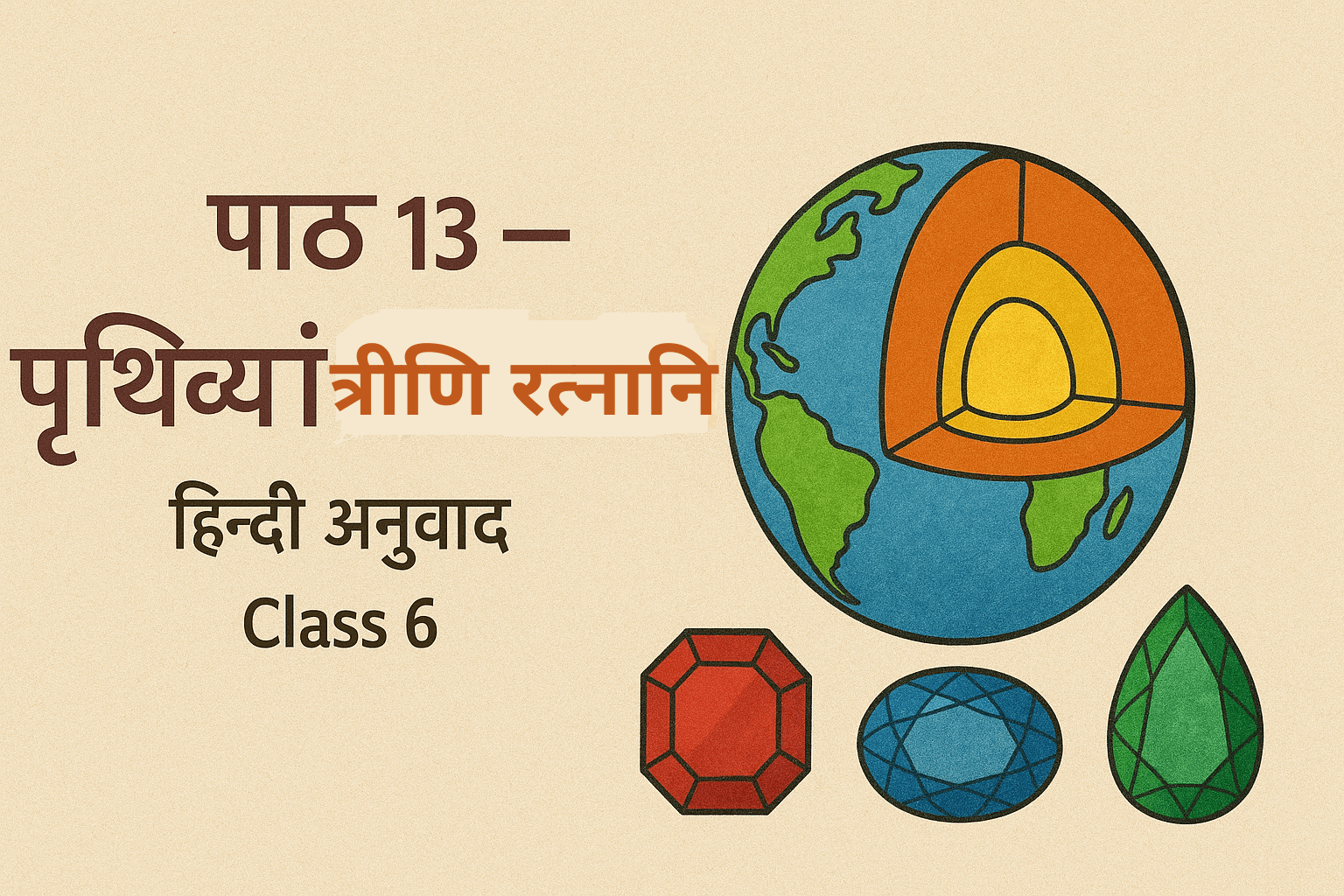 पृथिव्यां त्रीणि रत्नानि हिन्दी अनुवाद Class 6